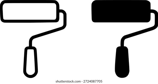 Ícone de ilustração de pincel de rolos de tinta em estilo de contorno e silhueta