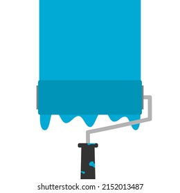Paint roller brush with painted marking colored blue flat vector design.