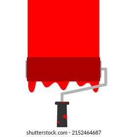 Paint roller brush with painted marking colored red flat vector design.