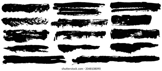 Malerwalze, Pinselstrich Stress Overlay Textur Set. Schmutzige isolierte Basis. Grunge Design Element Künstlerische chaotische Banner-Hintergrundsammlung. Vektorgrafik