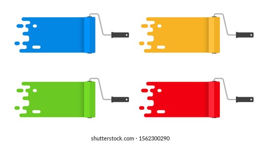 Paint roller brush strokes flat vector illustration with place for text. Roller brushes with copy space stock vector illustration for headers, banners, advertising. Blue, red, green, yellow colors