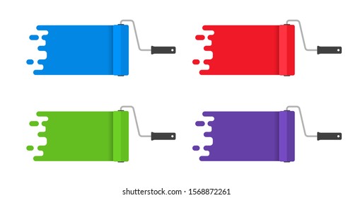 Paint roller brushes flat illustration with place for text. Color roller brush strokes with copy space stock vector illustration for headers, banners, advertising. Blue, red, green, purple colors