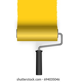 paint roller brushes a line from top colored yellow