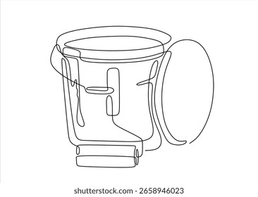 Desenho de uma linha do cilindro de pintura e do balde. Vetor de uma linha desenhado à mão. Traçado editável
