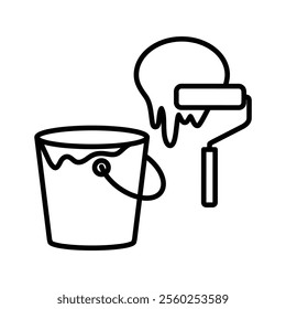 paint roller with bucket vector icon logo
