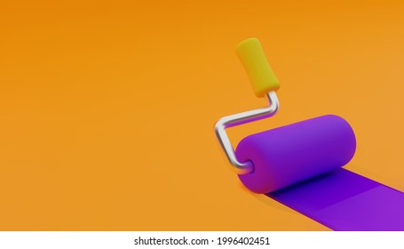 Paint roller in cartoon style. 3D background. Vector illustration