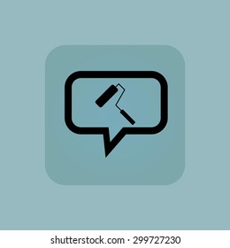Paint roller in chat bubble, in square, on pale blue background