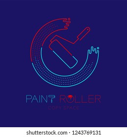 Paint roller and circle frame logo icon outline stroke set dash line design illustration isolated on dark blue background with Paint roller text and copy space, vector eps 10