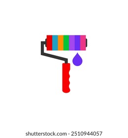 Paint roller with colored stripes.