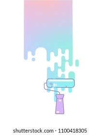  Paint roller colors the wall. Creative design concept