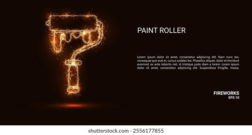 Paint roller. A paint roller consists of sparks and fire. Festive bright fireworks. Decorative element for celebrations and holidays. Vector illustration.