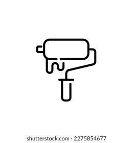 Pintar un rodillo. Trabajos de construcción y redecoración. Icono de línea de trazo de píxeles perfecto, modificable