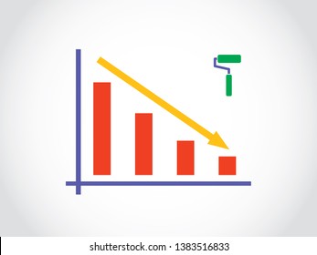 Paint Roller Constructions Consumption Sales Decrease Graph Bar Arrow