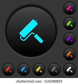 Paint roller dark push buttons with vivid color icons on dark grey background