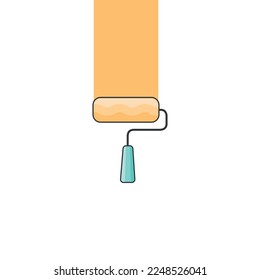 Paint roller drawing illustration. Orange paint brush.