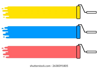 Paint roller drawing lines with yellow, red and blue paint