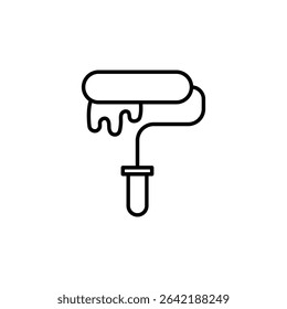 Paint Roller With Dripping Paint Design In Outline Style On White
