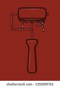 Paint roller with dripping paint - icon on red background - vector