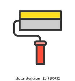 Paint roller, Filled outline icon, carpenter and handyman tool and equipment set