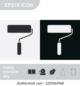 Paint roller flat black and white vector icon.
