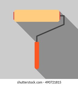 Paint roller flat icon. Modern flat icons with long shadow effect in stylish colors. Icons for Web and Mobile Application.