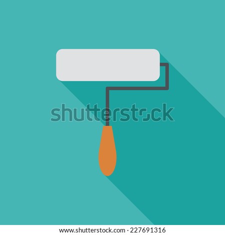 Paint roller flat icon. Modern flat icons with long shadow effect in stylish colors. Icons for Web and Mobile Application. EPS 10.