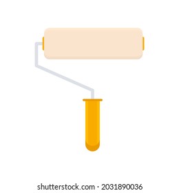 Paint Roller flach Symbol. Reparieren und konstruieren Arbeitswerkzeug mit orangefarbenem Griff. Vektorgrafik einzeln auf Weiß.