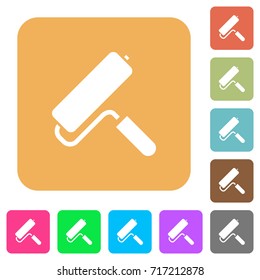 Paint roller flat icons on rounded square vivid color backgrounds.