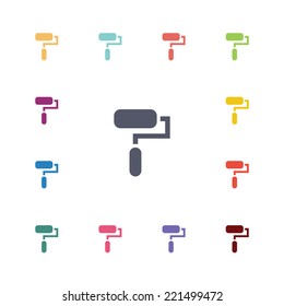 paint roller flat icons set. Open round colorful buttons. Vector 