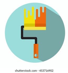 Paint roller flat modern vector icon in circle with shadow