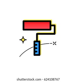 Paint roller flat style icon with star decor around. Icon easy to use for web design, prints, stickers and other.