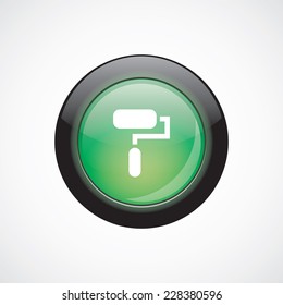 paint roller glass sign icon green shiny button. ui website button  