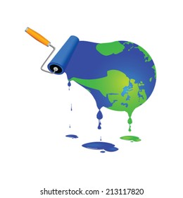 paint roller with globe art vector illustration