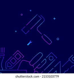 Paint roller gradient line vector icon, simple illustration on a dark blue background, Working tools, handycraft, home renovation related bottom border.