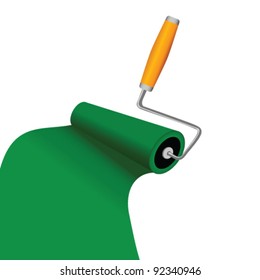 paint roller with green trace vector art illustration