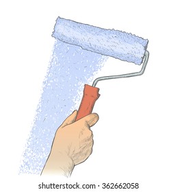 paint roller in hand
