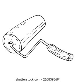 Paint roller hand drawn. Tools for home renovation. Vector handmade tools.