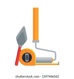 paint roller with hand meter and spatula tool over white background, vector illustration