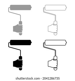 Paint roller in hand use tool arm set icon grey black color vector illustration flat style image