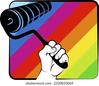 Paint roller in hand, waves of colored paint