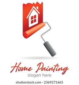 paint roller with house - painter logo design