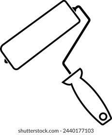 Paint roller icon. Black silhouette repair and built work tool with orange handle.. roler vector icon color flat isolated on transparent background, House Painting Icons glyph style, for web design.