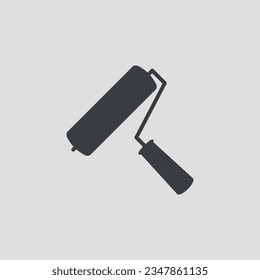 Paint roller icon. Black vector illustration on light grey backgraund.
