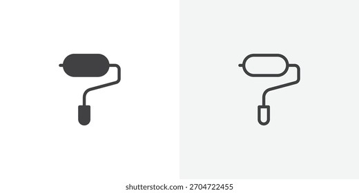 Symbol für Malwalze. Sammlung von bearbeitbaren Strichlinien und Volumenkörper-Flachstilen.