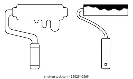 Paint Roller Icon. Paint roller icon in filled and outlined style on white background