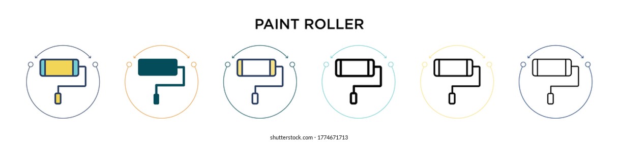 Paint roller icon in filled, thin line, outline and stroke style. Vector illustration of two colored and black paint roller vector icons designs can be used for mobile, ui, web