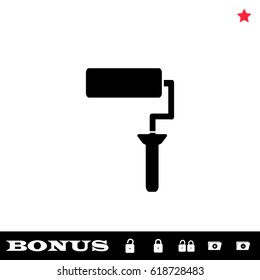 Paint roller icon flat. Black pictogram on white background. Vector illustration symbol and bonus button open and closed lock, folder, star