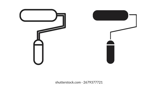 Paint roller icon flat and stroke style pack on white background. Vector illustrations