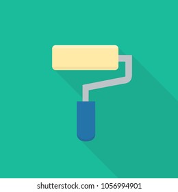 paint roller icon in flat style with long shadow, isolated vector illustration on green transparent background
