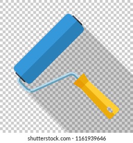 Paint roller icon in flat style with long shadow on transparent background